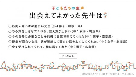 こども1週間しあわせ調査から、子どもたちの生声をご紹介します。